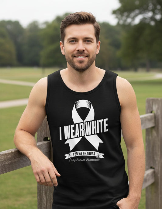 I Wear White for My Grandpa lung cancer awareness Tank Top Black lifestyle mockup