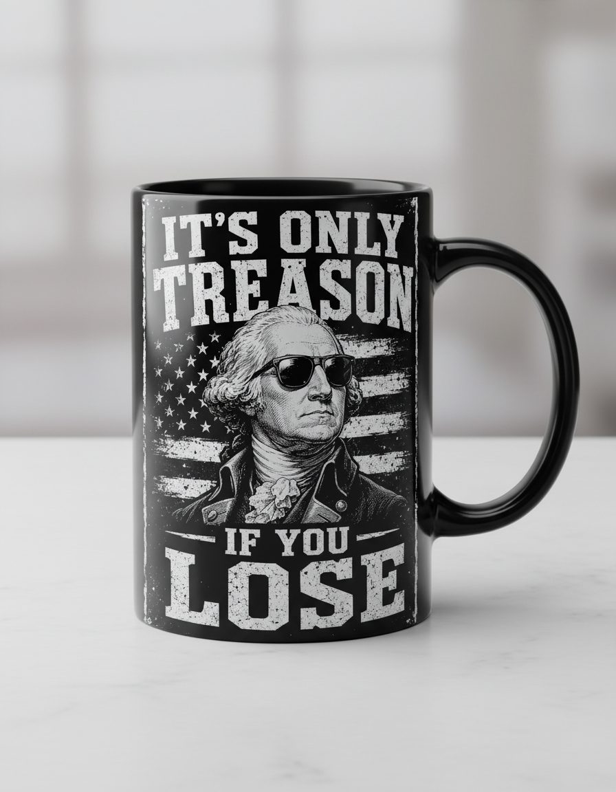 It's Only Treason If You Lose Funny Patriotic History Black Mug - product mockup - Black