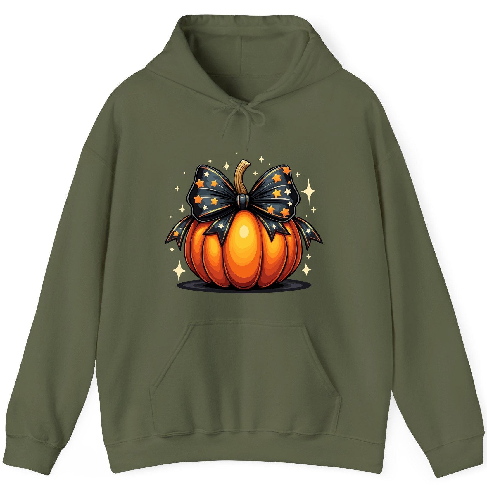 Starry Bow Pumpkin Halloween pumpkin Hoodie Military Green product mockup