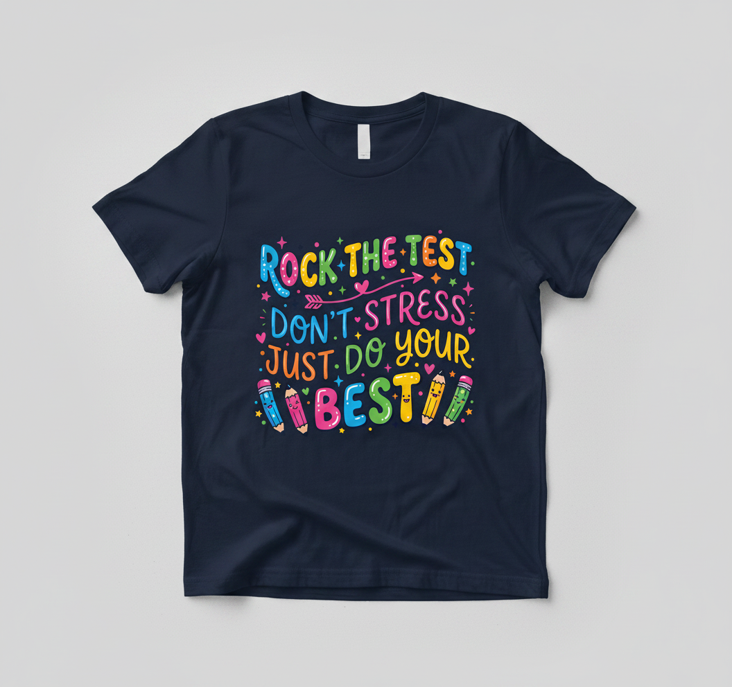 Rock The Test Don't Stress Just Do Your Best Inspirational Quote T-Shirt - Navy