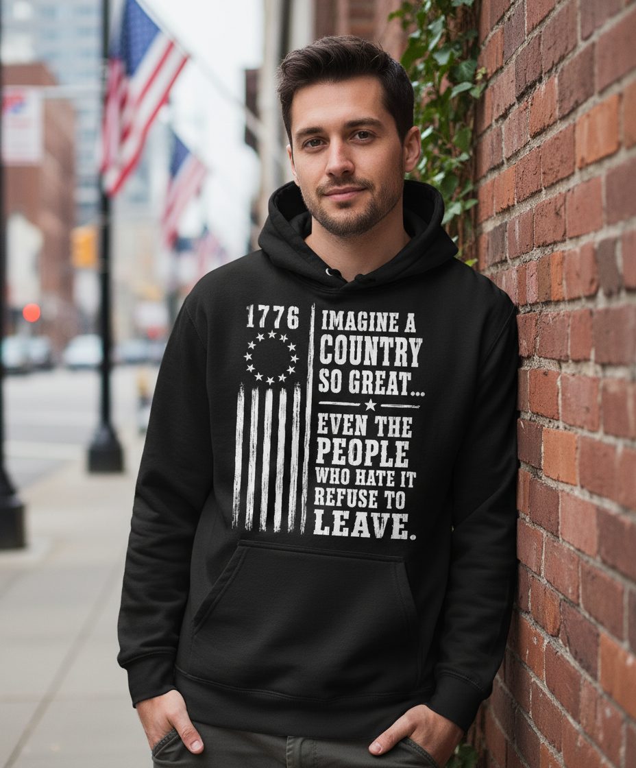 Imagine a Country So Great Patriotic Funny Patriotism Hoodie - lifestyle model mockup - Black