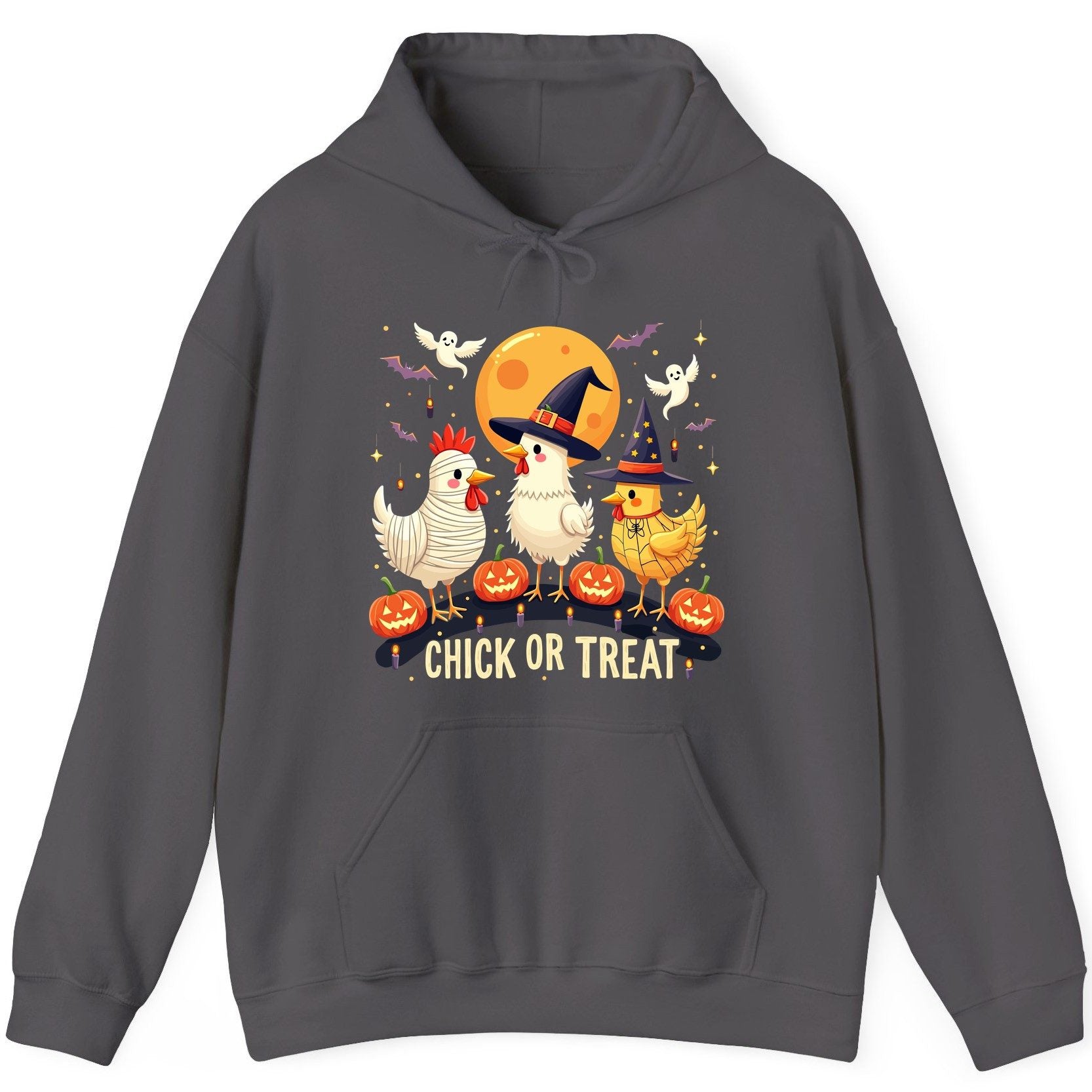 Chick or Treat Halloween chickens Hoodie Charcoal product mockup