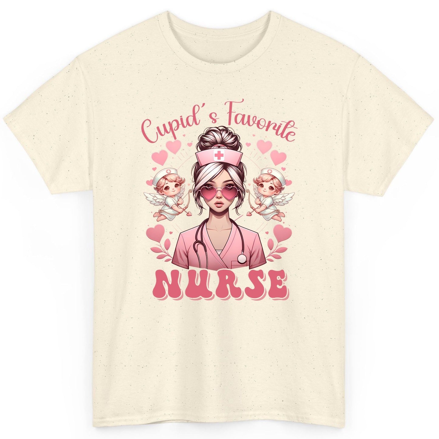 Cupid's Favorite Nurse nurse T-Shirt Natural product mockup