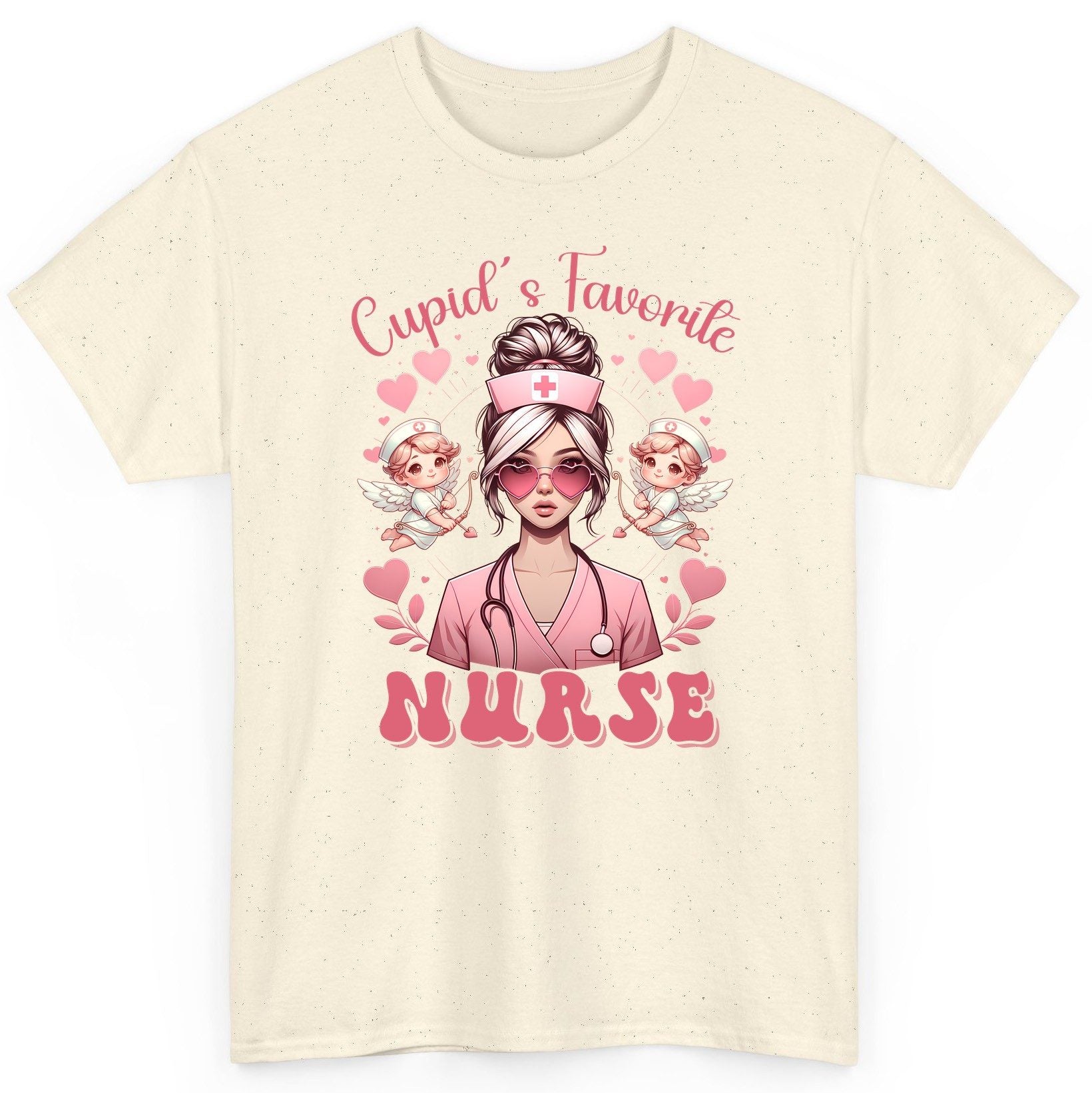 Cupid's Favorite Nurse nurse T-Shirt Natural product mockup