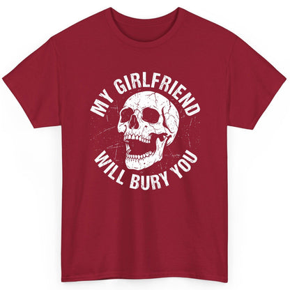 My Girlfriend Will Bury You skull T-Shirt Cardinal Red product mockup