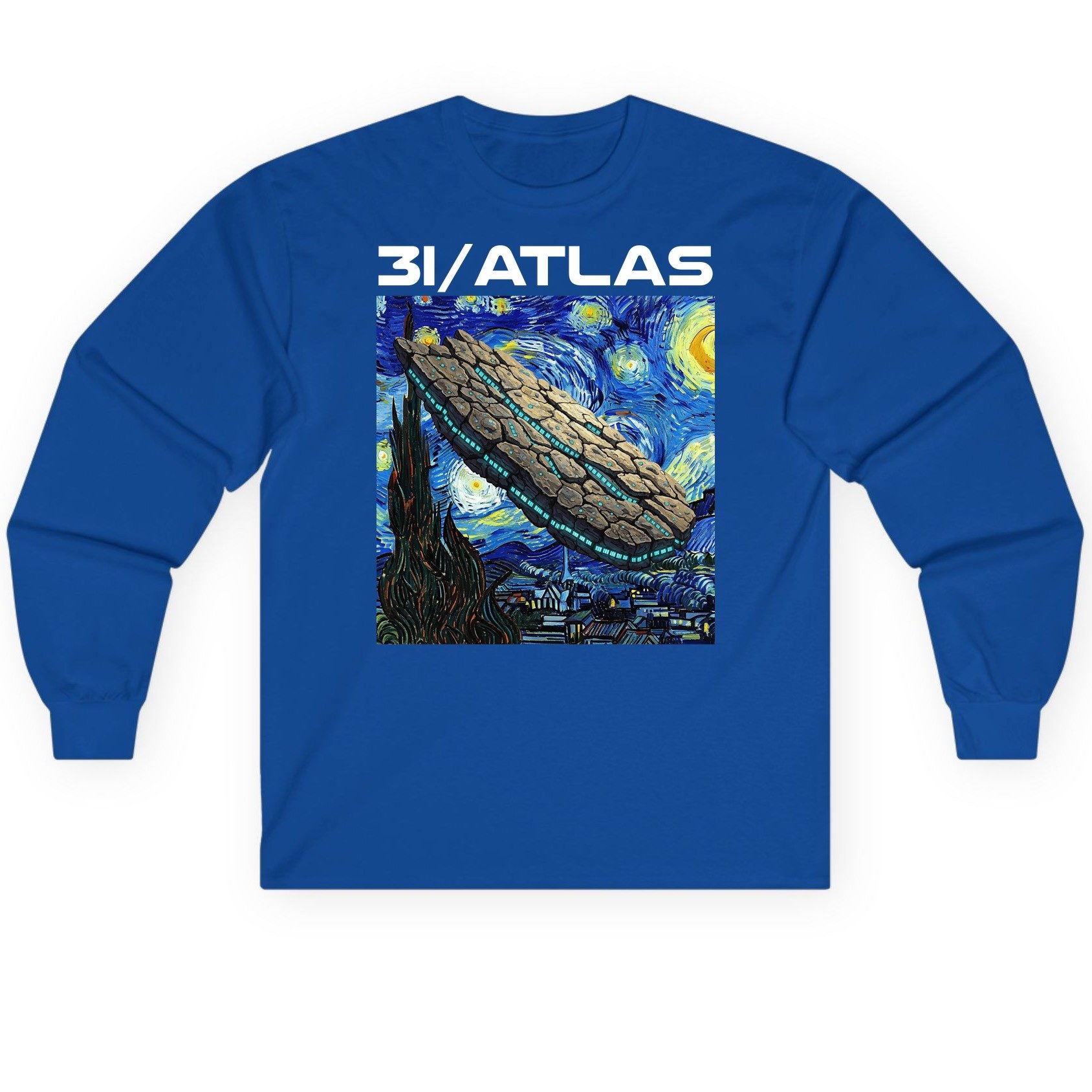 31 Atlas van gogh sci-fi mashup Long Sleeve Tee Royal product mockup