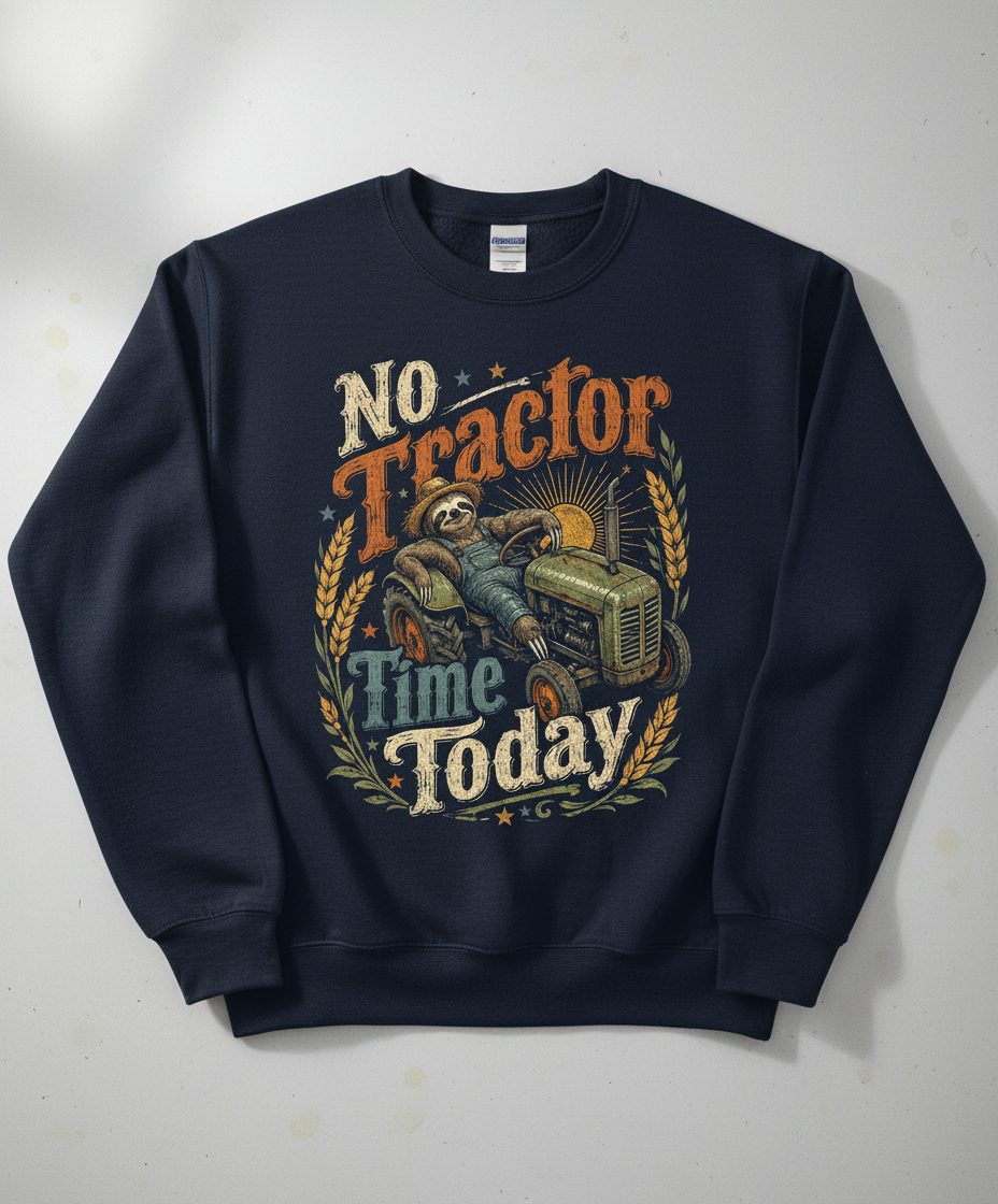 No Tractor Time Today Funny Sloth Sweatshirt - product mockup - Navy