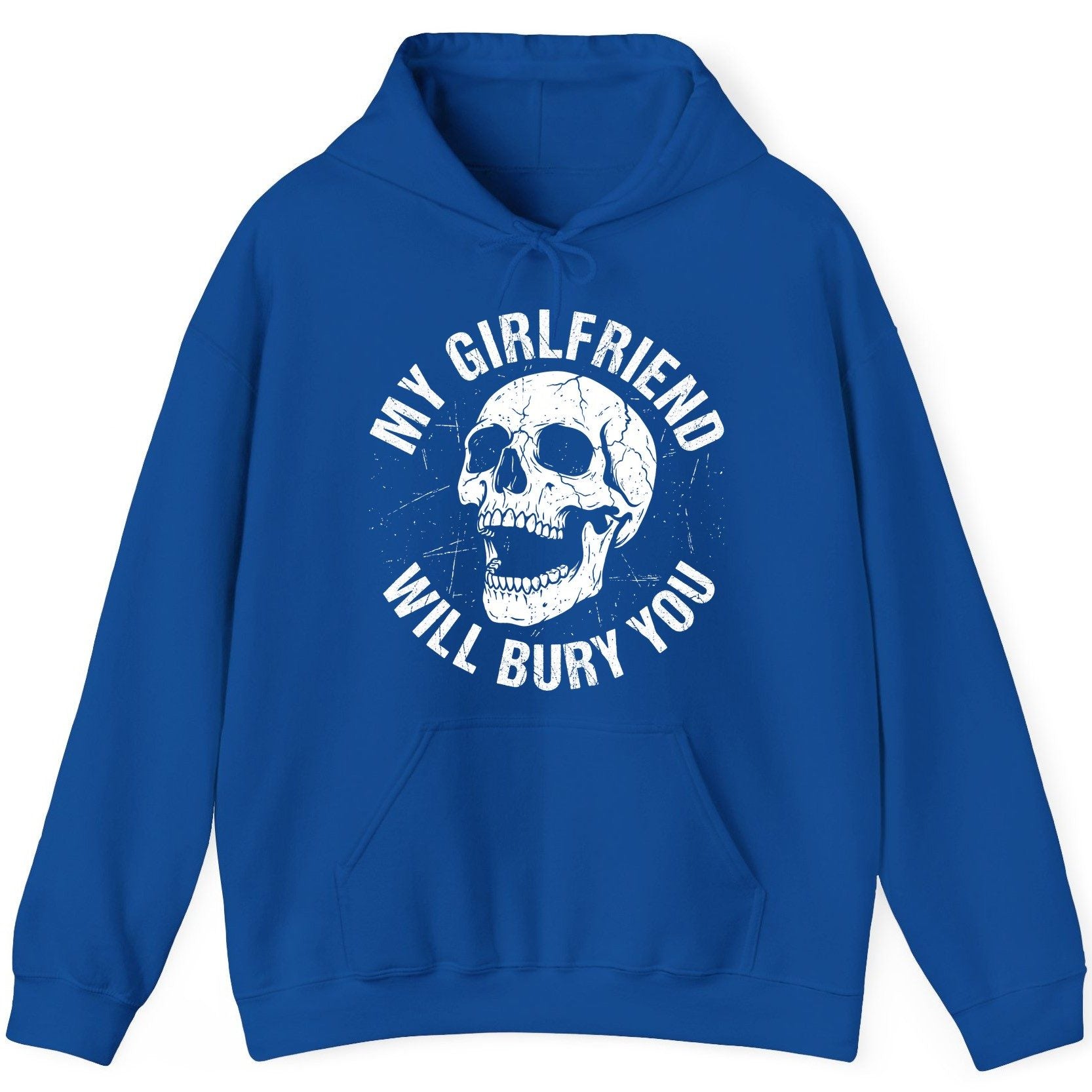 My Girlfriend Will Bury You skull Hoodie Royal product mockup