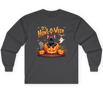 It's Howl-O-Ween french bulldog Long Sleeve Tee Dark Heather product mockup