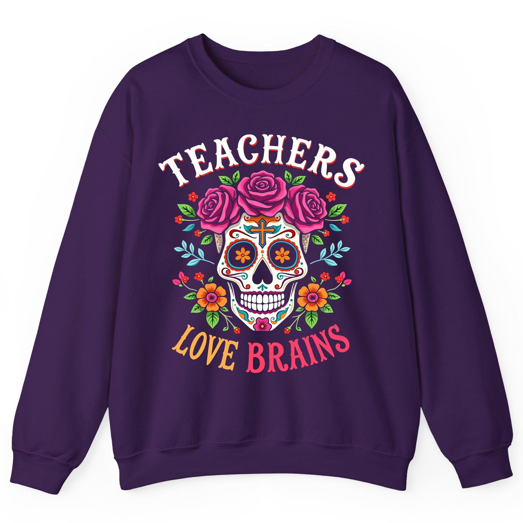 Teachers Love Brains teacher Sweatshirt Purple product mockup