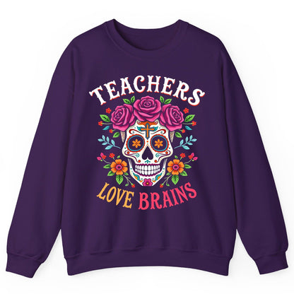 Teachers Love Brains teacher Sweatshirt Purple product mockup