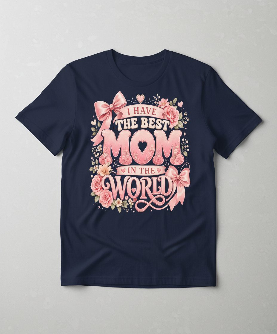 I Have the Best Mom in the World Mother's Day T-Shirt - product mockup - Navy