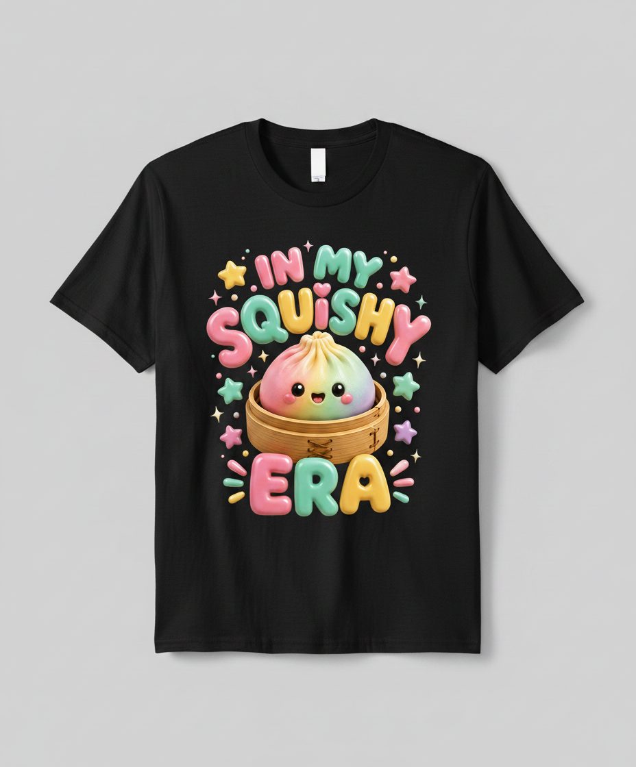 In My Squishy Era Cute Dumpling T-Shirt - product mockup - Black