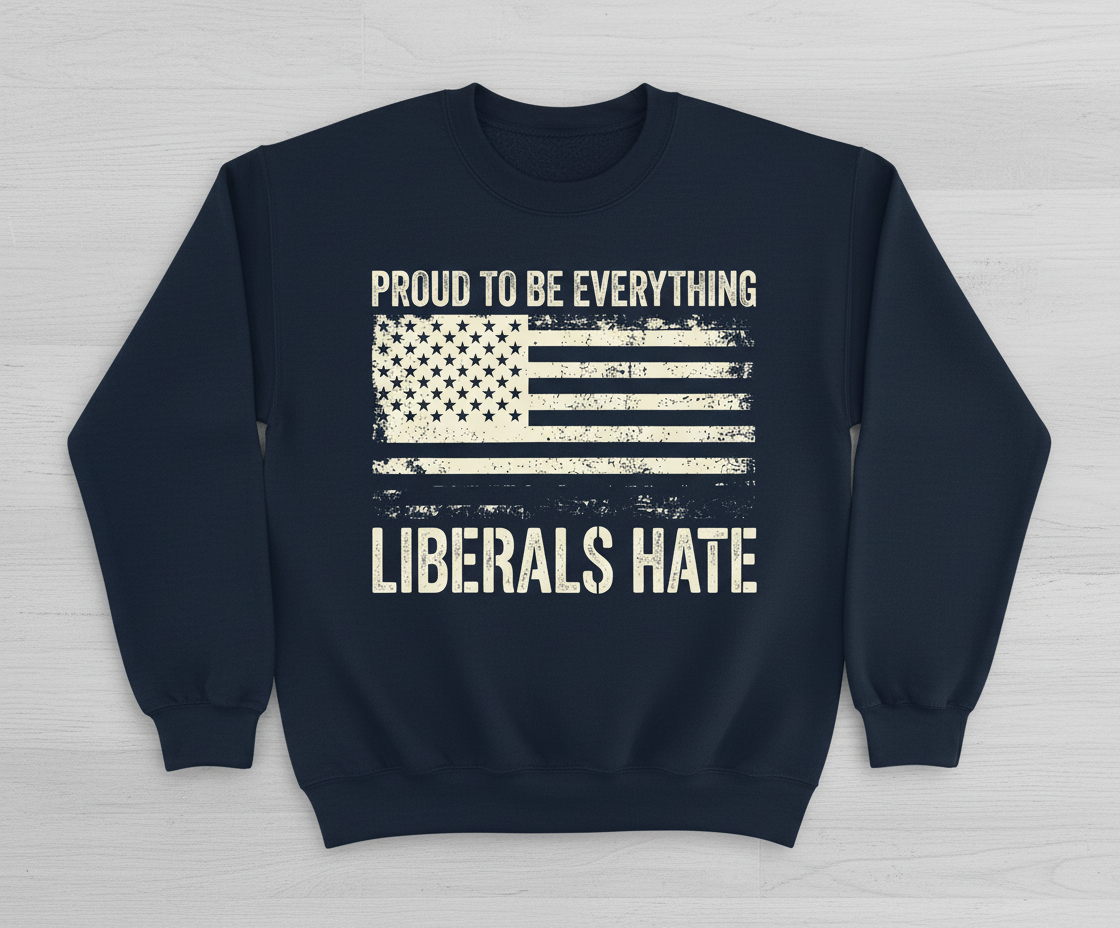 Proud To Be Everything Liberals Hate American Flag Sweatshirt - Navy