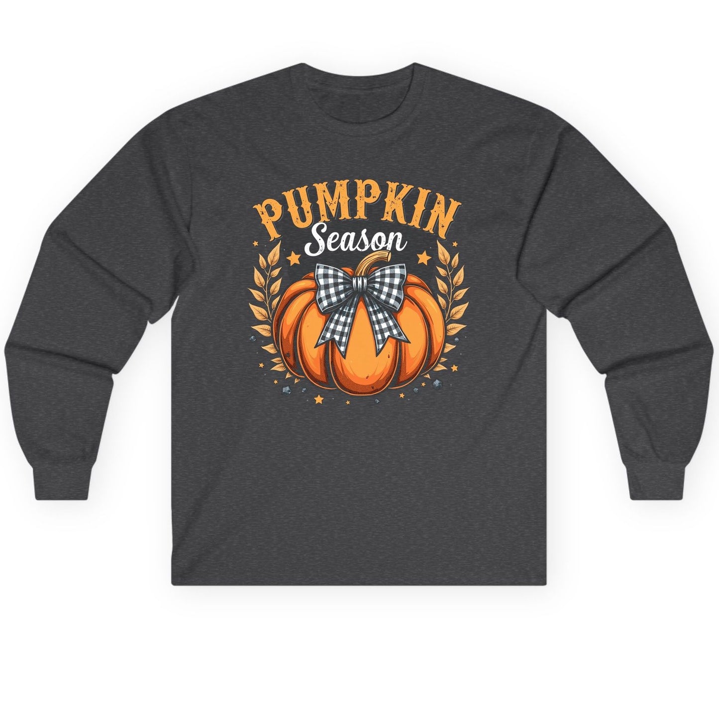 Pumpkin Season fall Long Sleeve Tee Dark Heather product mockup