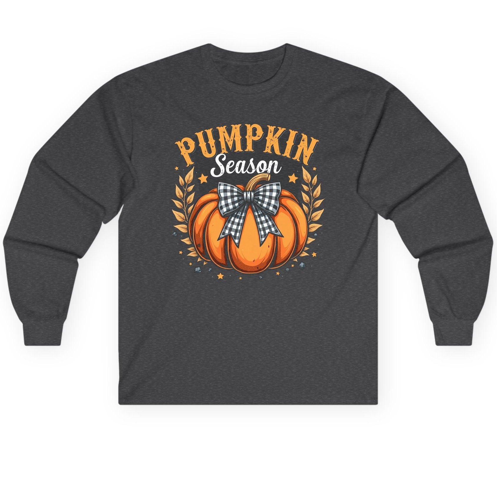 Pumpkin Season fall Long Sleeve Tee Dark Heather product mockup