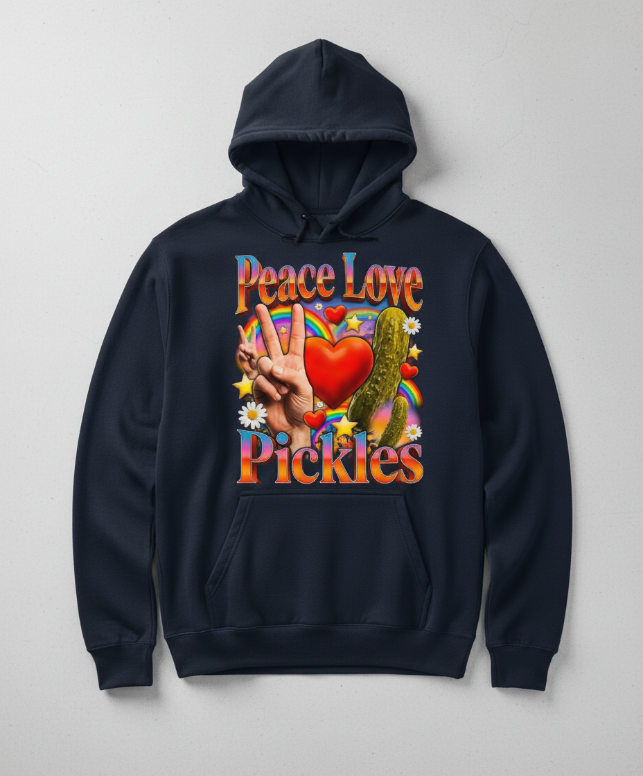 Peace Love Pickles Retro Hippie Design Hoodie - Navy