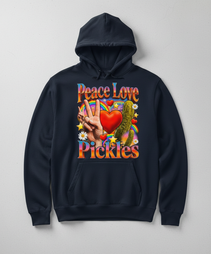 Peace Love Pickles Retro Hippie Design Hoodie - Navy