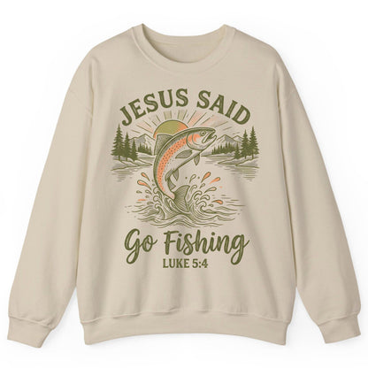 JESUS SAID Go Fishing LUKE 5 4 Vintage Christian Sweatshirt - product mockup - Sand