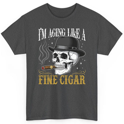 I'm Aging Like a Fine Cigar smoking skull T-Shirt Dark Heather product mockup