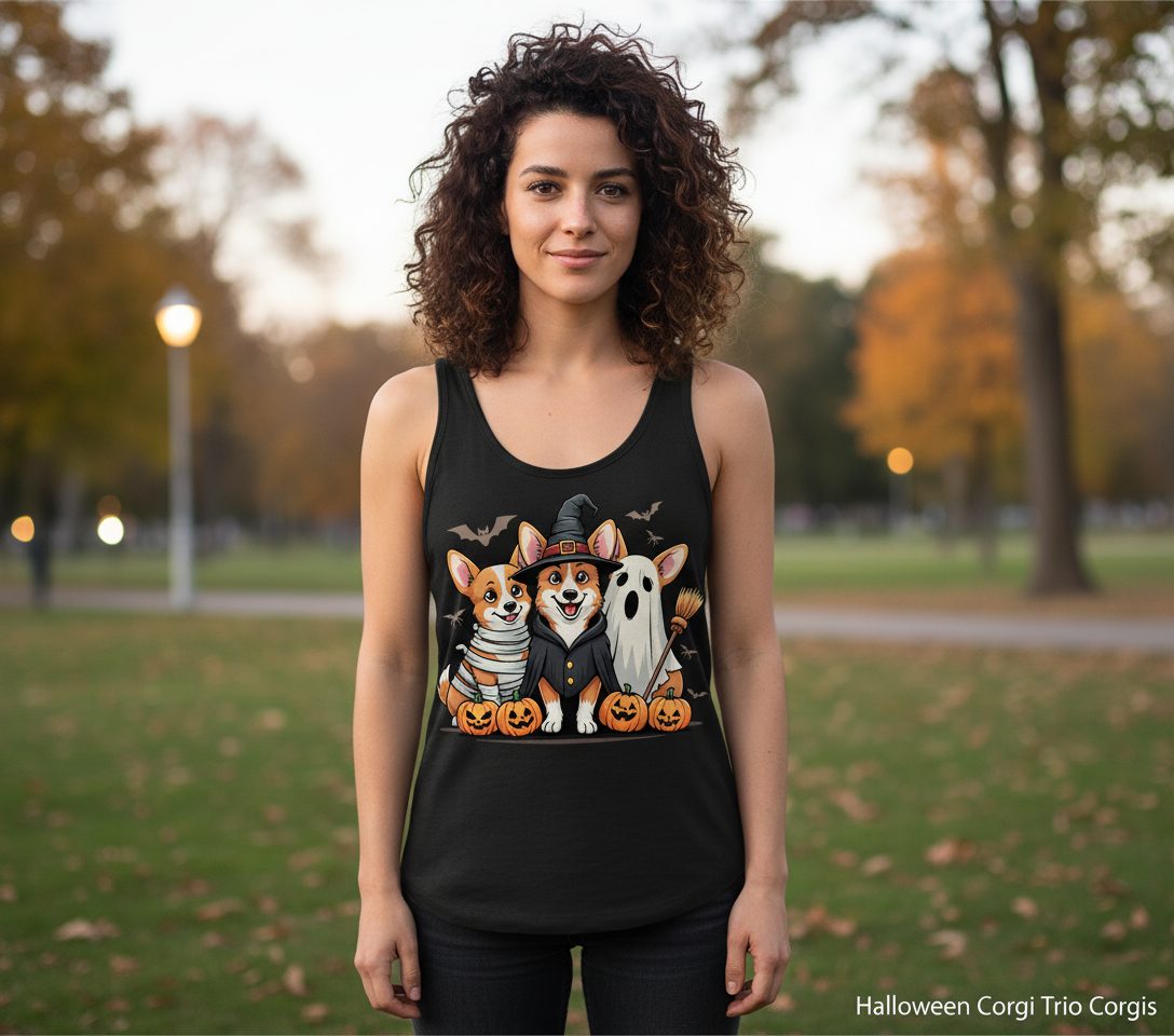 Halloween Corgi Trio Halloween corgis Tank Top Black lifestyle mockup