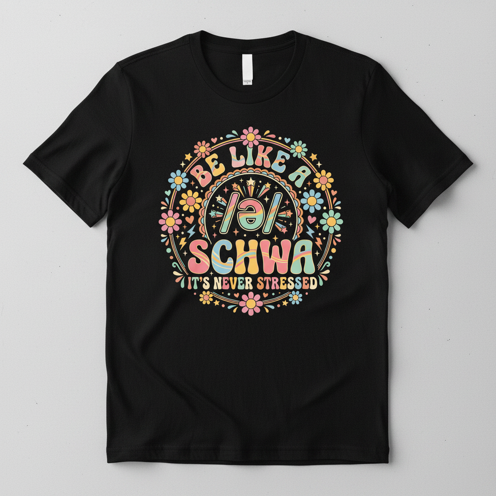 Retro Groovy Schwa Linguistics Pun Design T-Shirt - Black