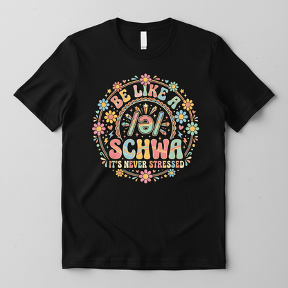 Retro Groovy Schwa Linguistics Pun Design T-Shirt - Black