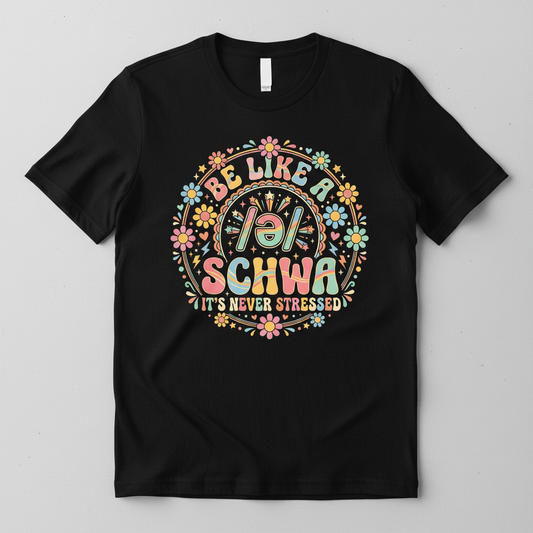 Retro Groovy Schwa Linguistics Pun Design T-Shirt - Black