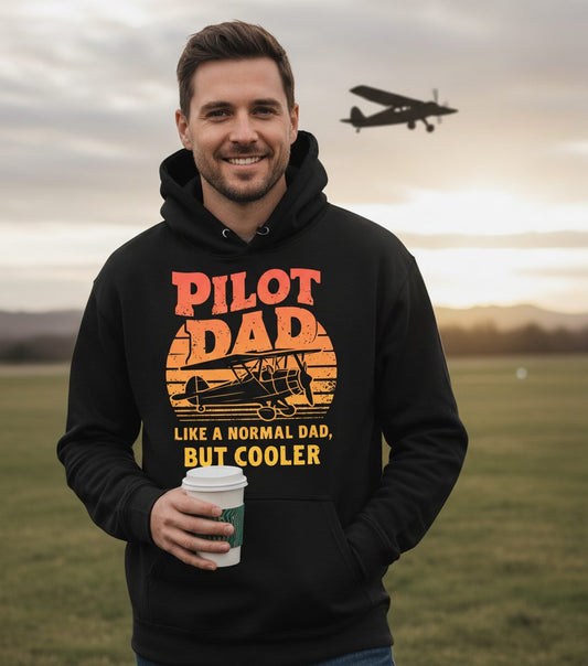 Pilot Dad Like a Normal Dad, but Cooler pilots Hoodie Black lifestyle mockup
