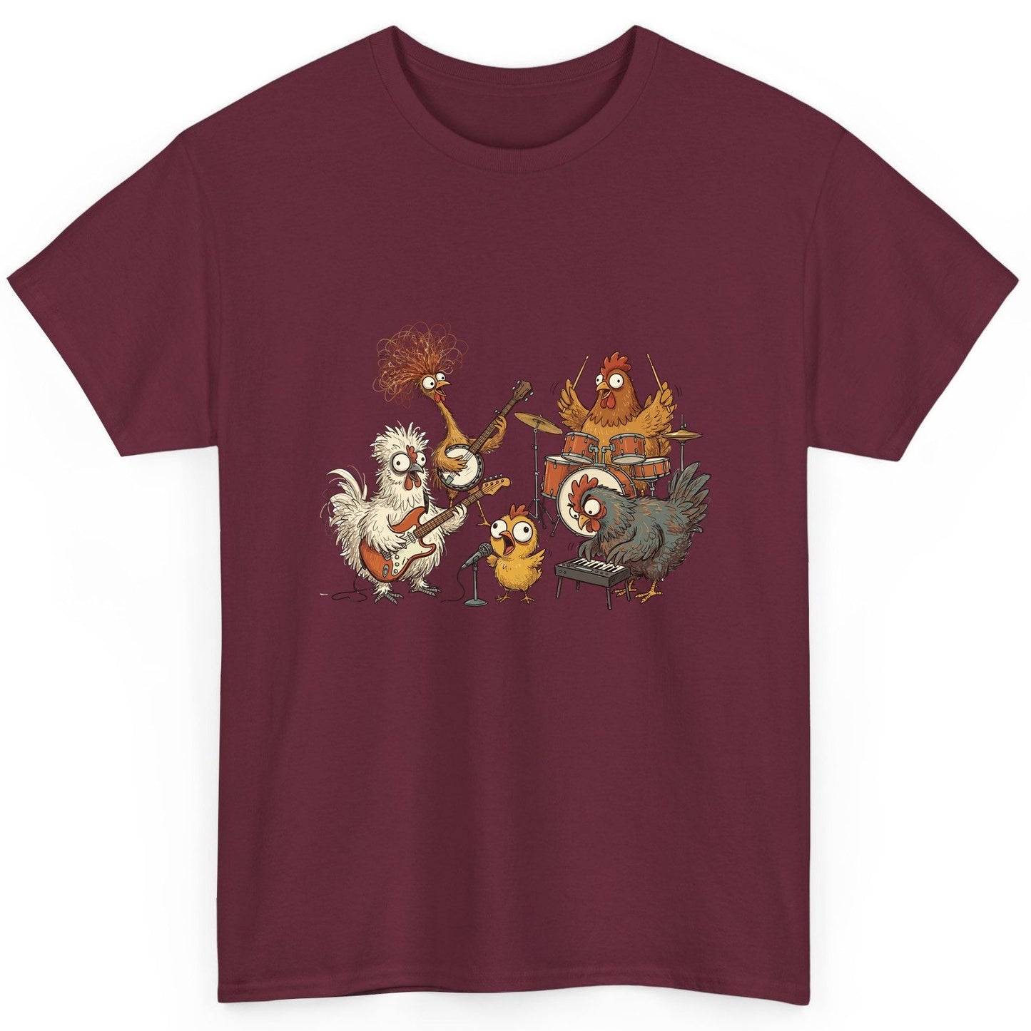 Chicken Rock Band chicken rock band T-Shirt Maroon product mockup