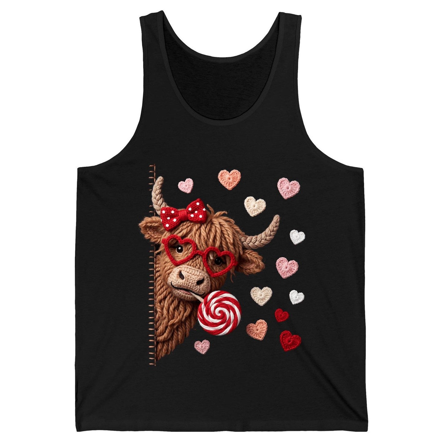 Crochet Valentine's Highland Cow highland cow Tank Top Black product mockup