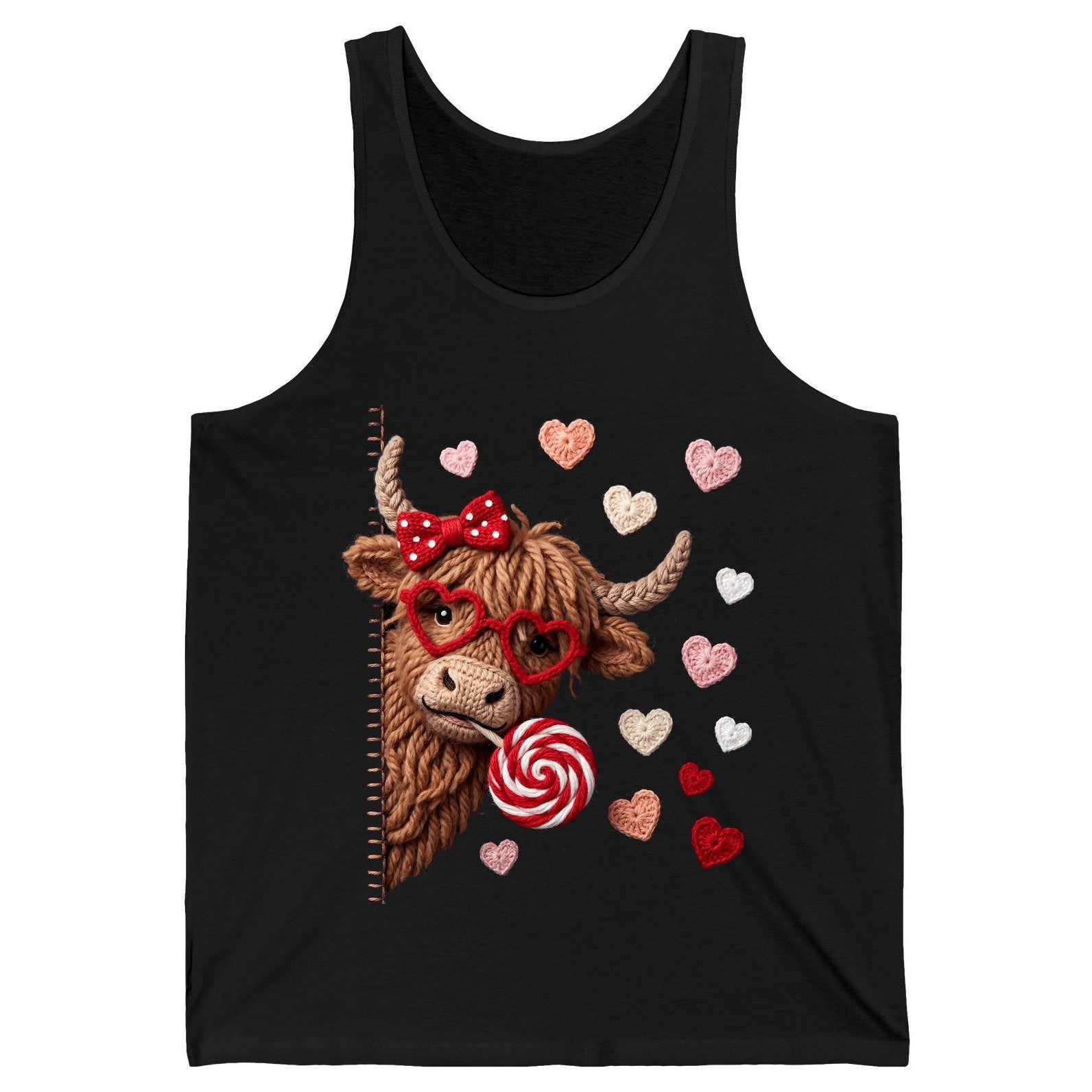 Crochet Valentine's Highland Cow highland cow Tank Top Black product mockup