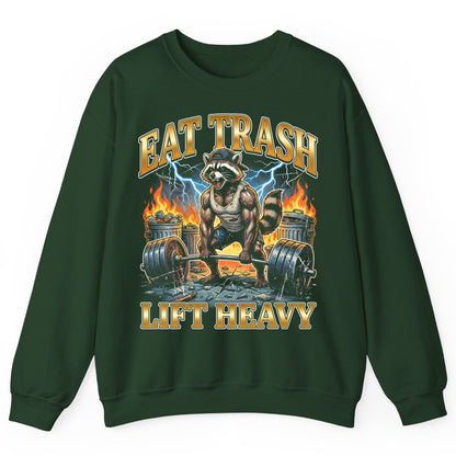 Eat Trash Lift Heavy raccoon Sweatshirt Forest Green product mockup