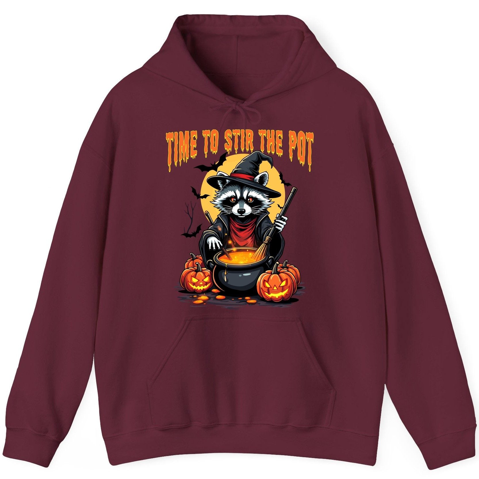 Time to Stir the Pot Halloween raccoon Hoodie Maroon product mockup