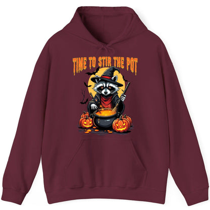 Time to Stir the Pot Halloween raccoon Hoodie Maroon product mockup