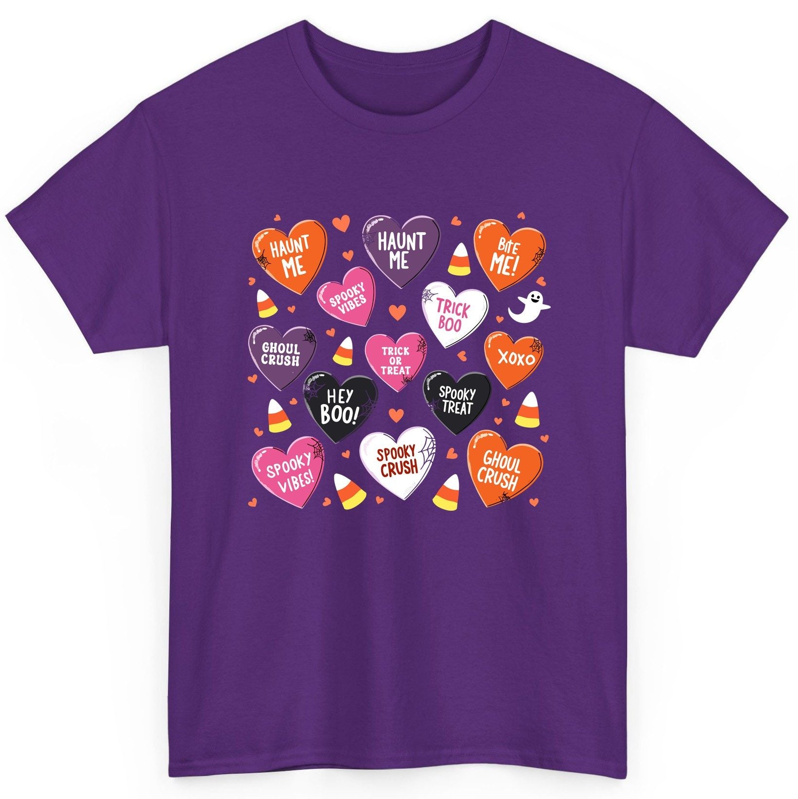 Spooky Halloween Conversation Hearts Halloween conversation hearts T-Shirt Purple product mockup