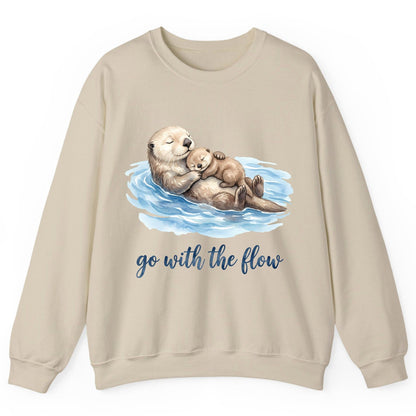Go with the Flow Sea Otters Sweatshirt - product mockup - Sand