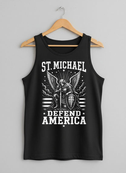 St Michael Defend America Patriotic Christian Tank Top - product mockup - Black