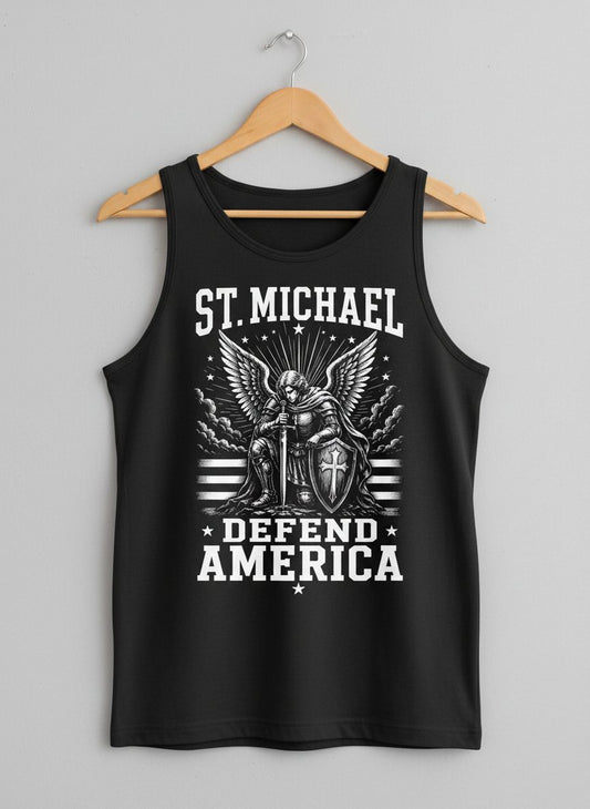 St Michael Defend America Patriotic Christian Tank Top - product mockup - Black