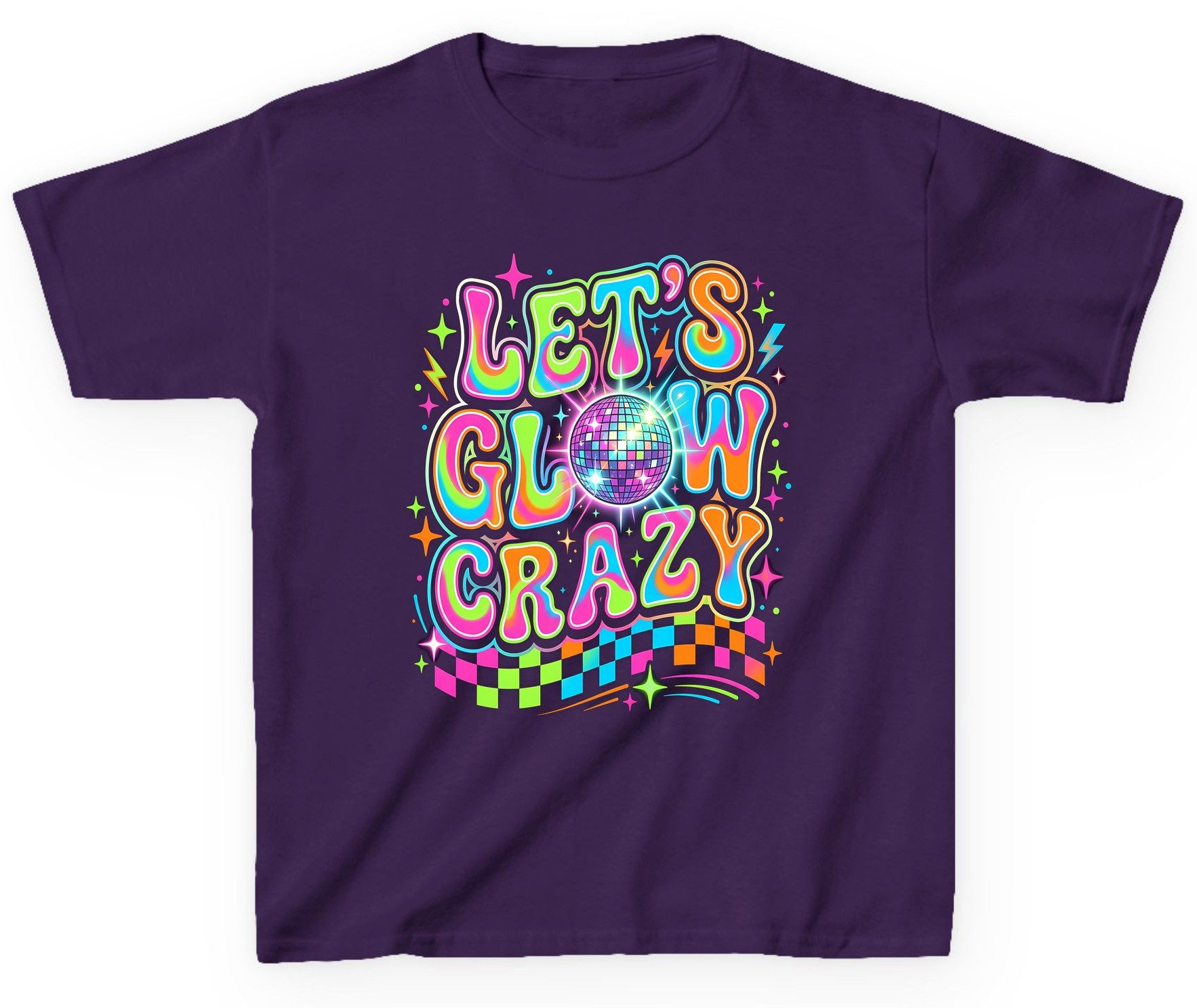 Let's Glow Crazy Retro Party Youth T-Shirt - product mockup - Purple