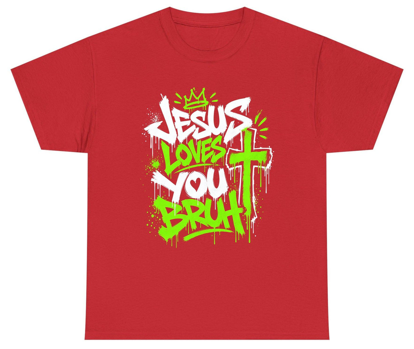 Jesus Loves You Bruh Christian Youth T-Shirt - product mockup - Red