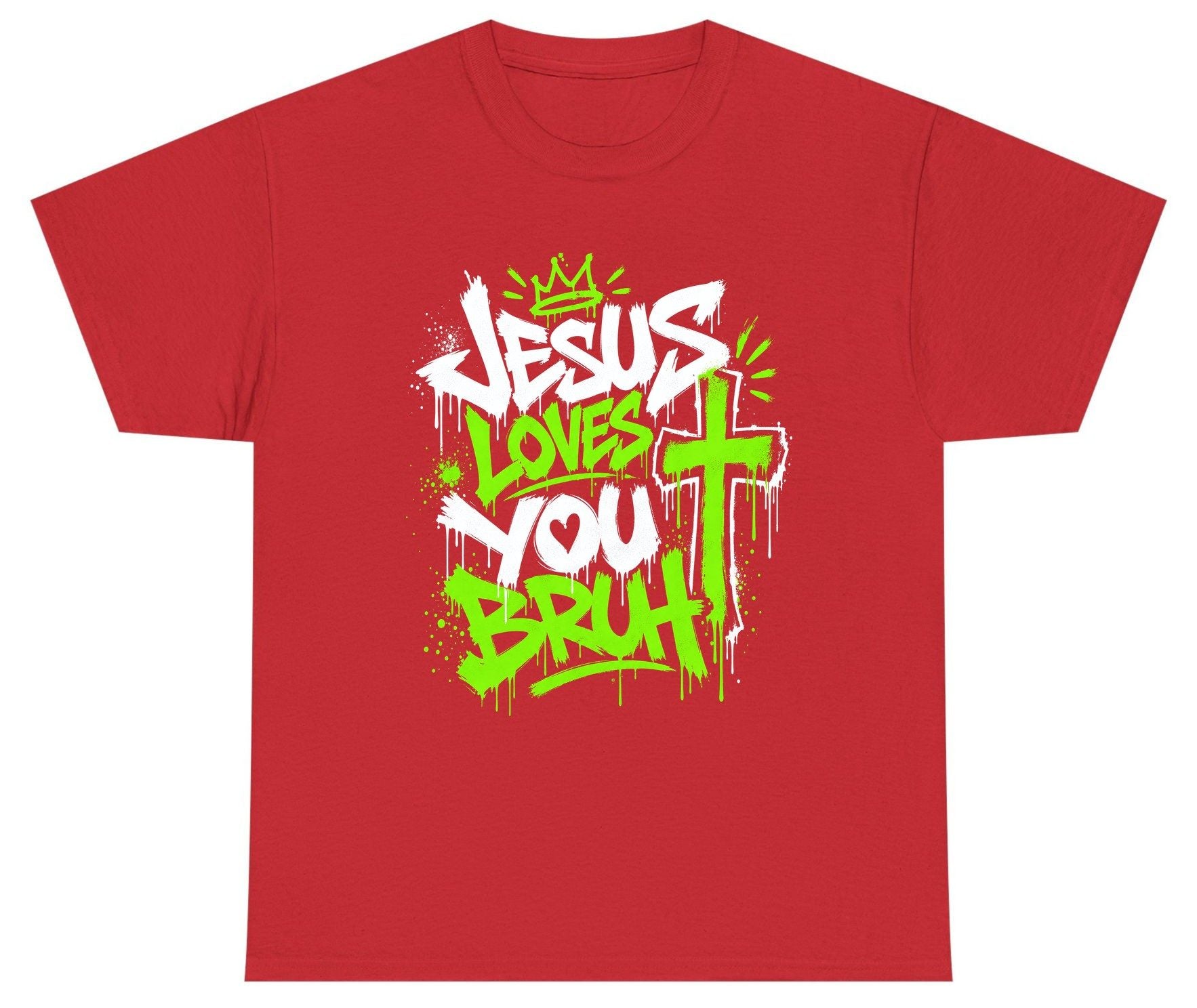 Jesus Loves You Bruh Christian Youth T-Shirt - product mockup - Red