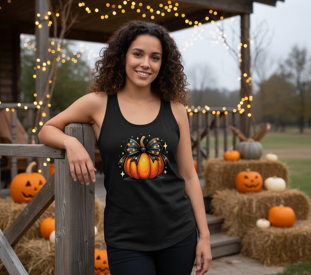 Starry Bow Pumpkin Halloween pumpkin Tank Top Black lifestyle mockup