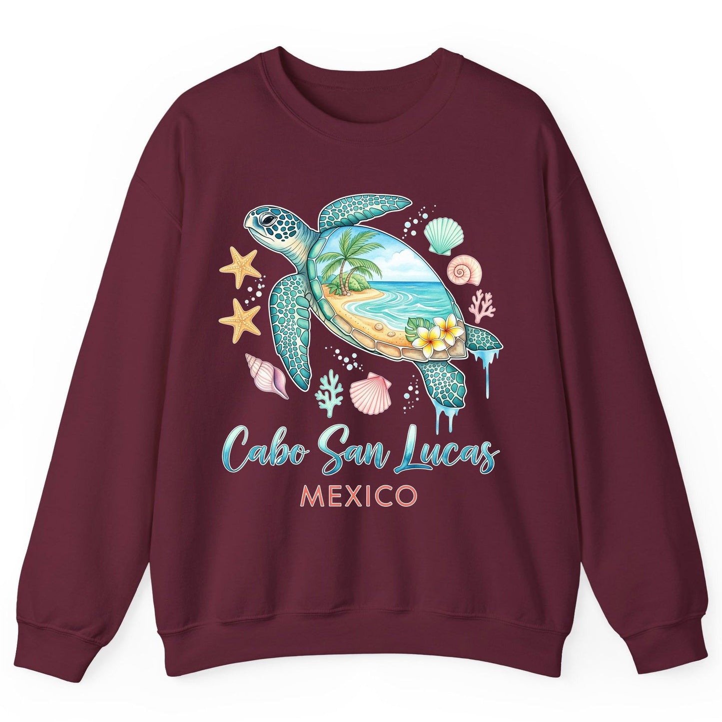 Cabo San Lucas Mexico sea turtle Sweatshirt Maroon product mockup