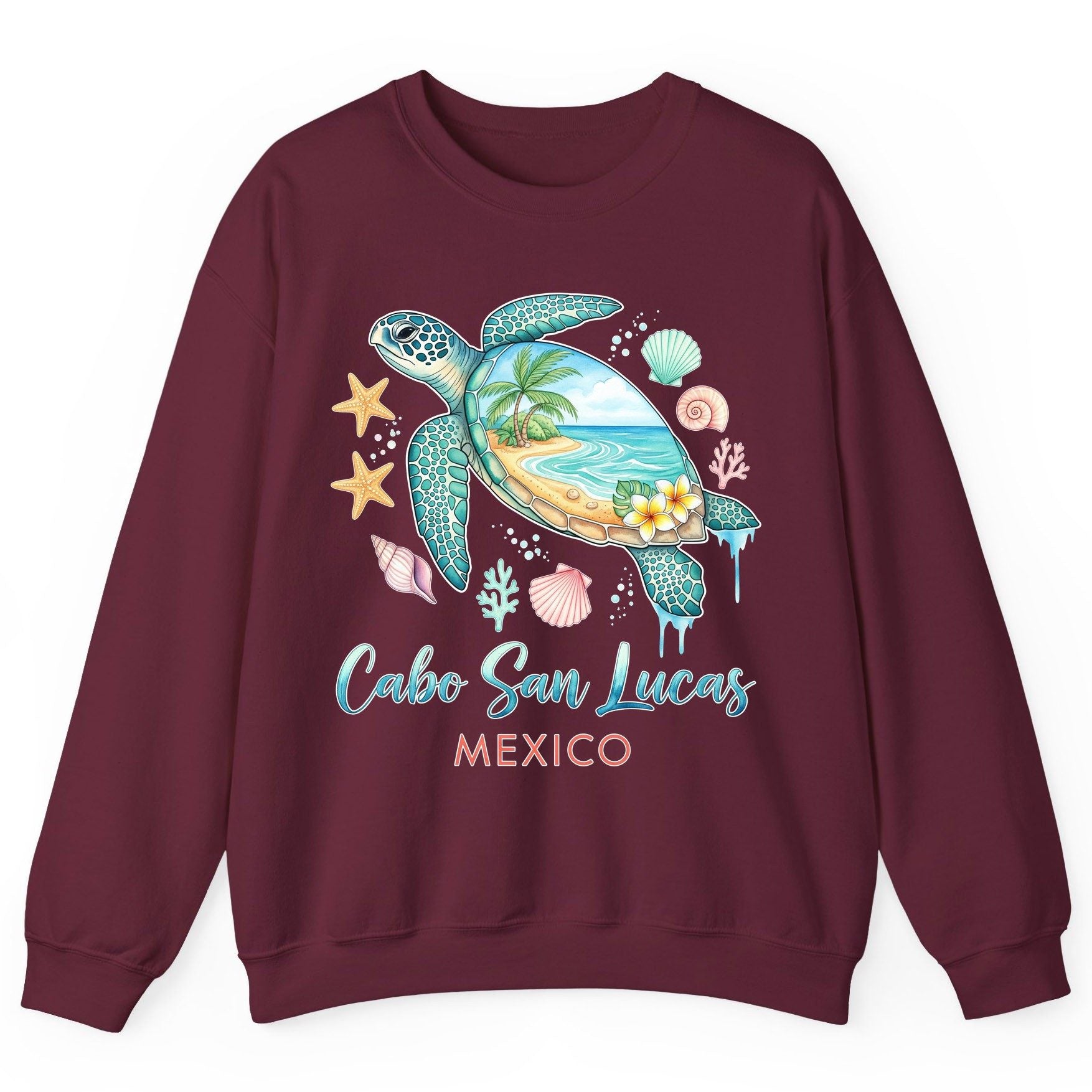 Cabo San Lucas Mexico sea turtle Sweatshirt Maroon product mockup