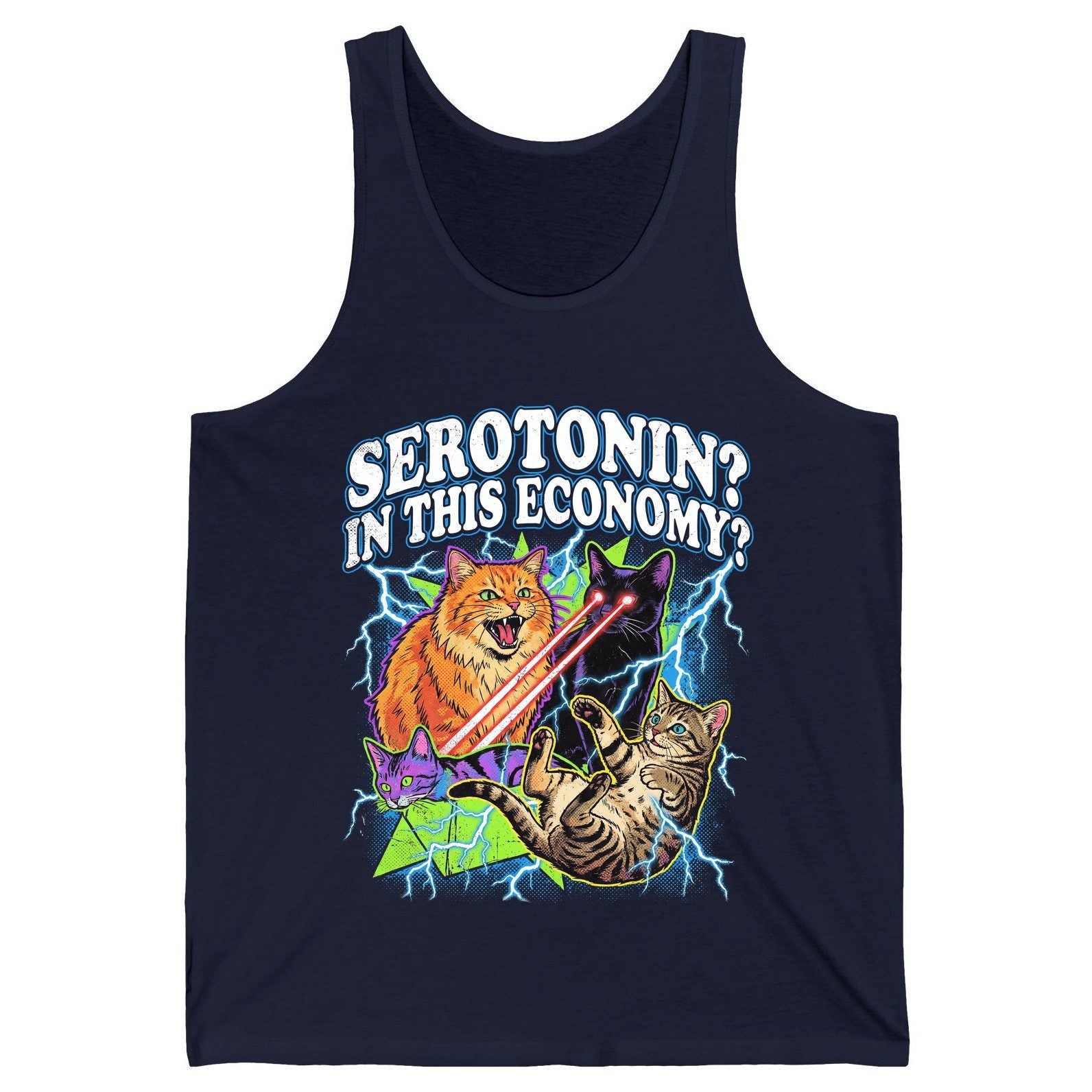 Serotonin in This Economy? cats Tank Top Navy product mockup