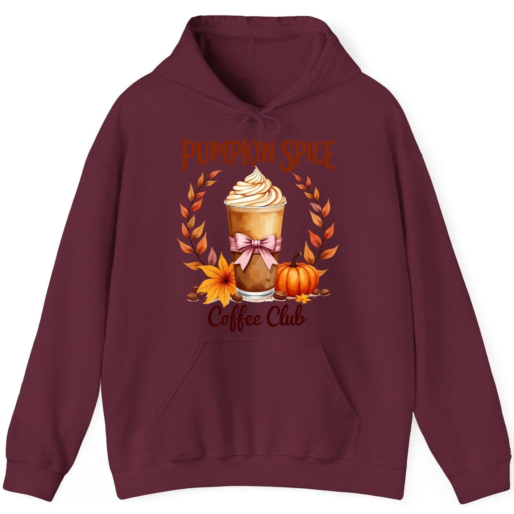 Pumpkin Spice Coffee Club pumpkin spice latte Hoodie Maroon product mockup