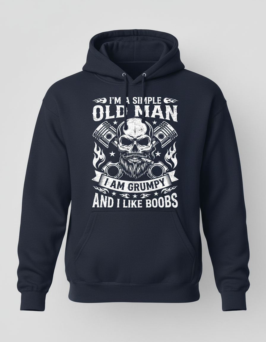 Grumpy Old Man Biker Skull and Pistons Funny Quote Hoodie - Navy