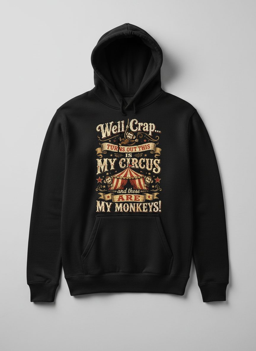Well Crap Turns Out This Is MY CIRCUS and Those Are MY Monkeys Hoodie - product mockup - Black
