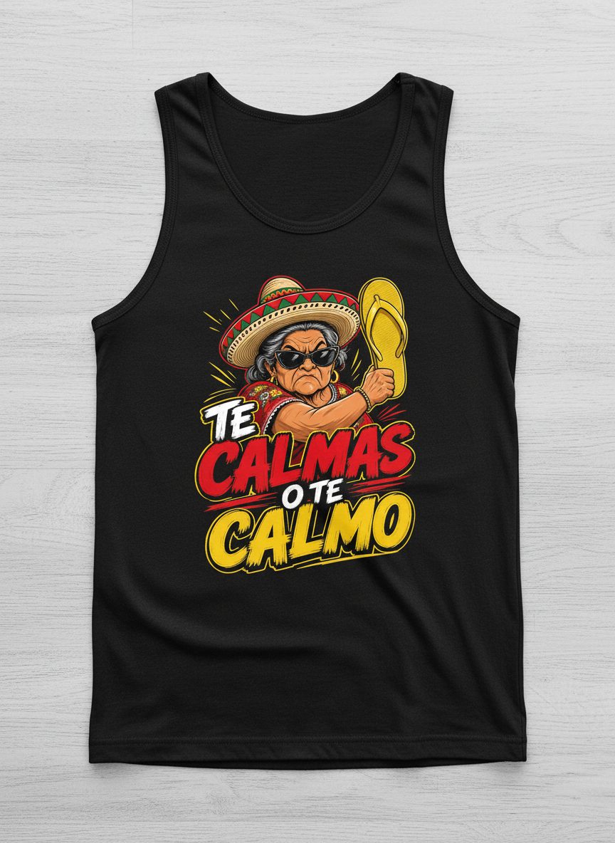 Te Calmas O Te Calmo Funny Mexican Grandma Tank Top - product mockup - Black
